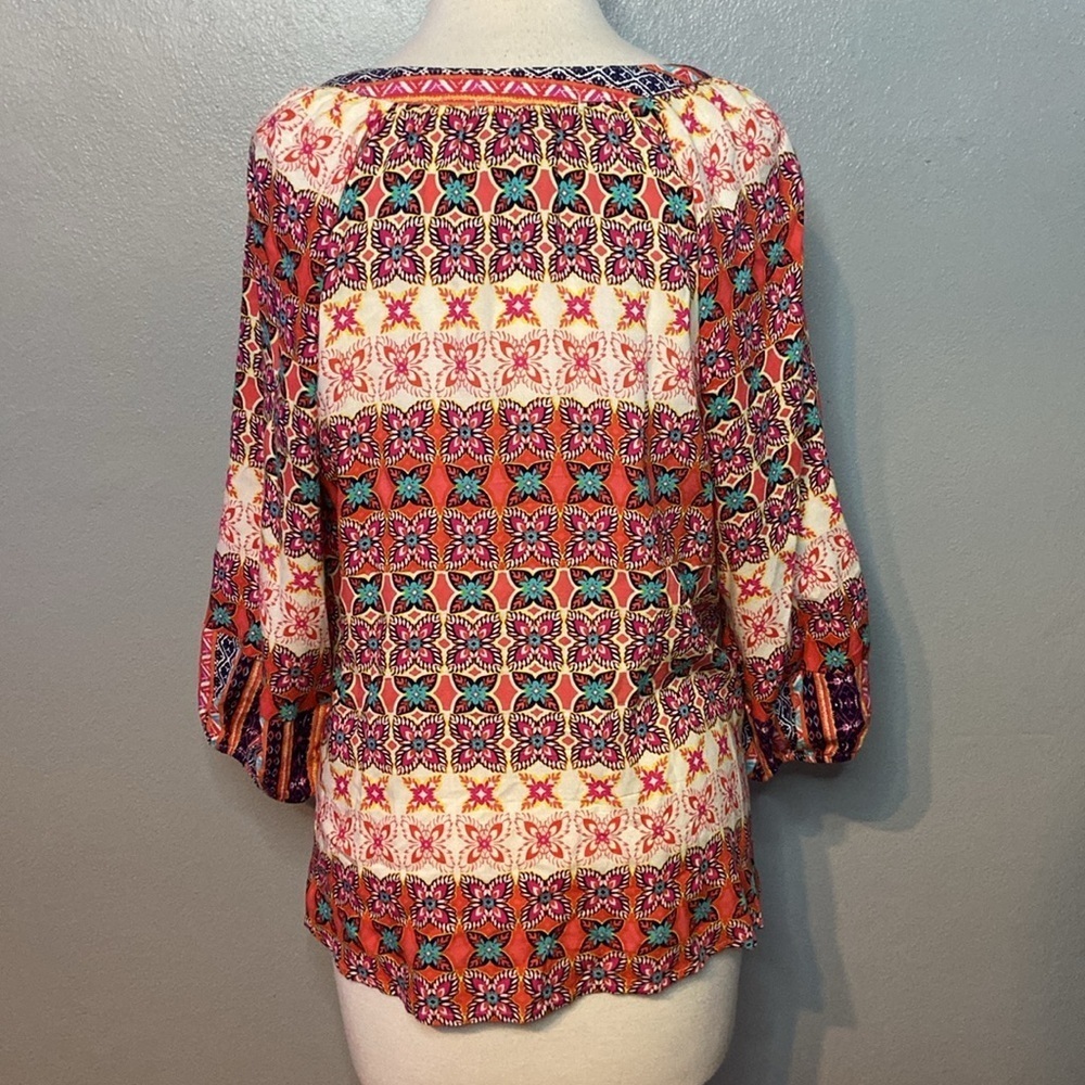 Figueroa & Flower Blouse Top 3/4 Sleeves Tie Hem PL - Picture 4 of 9